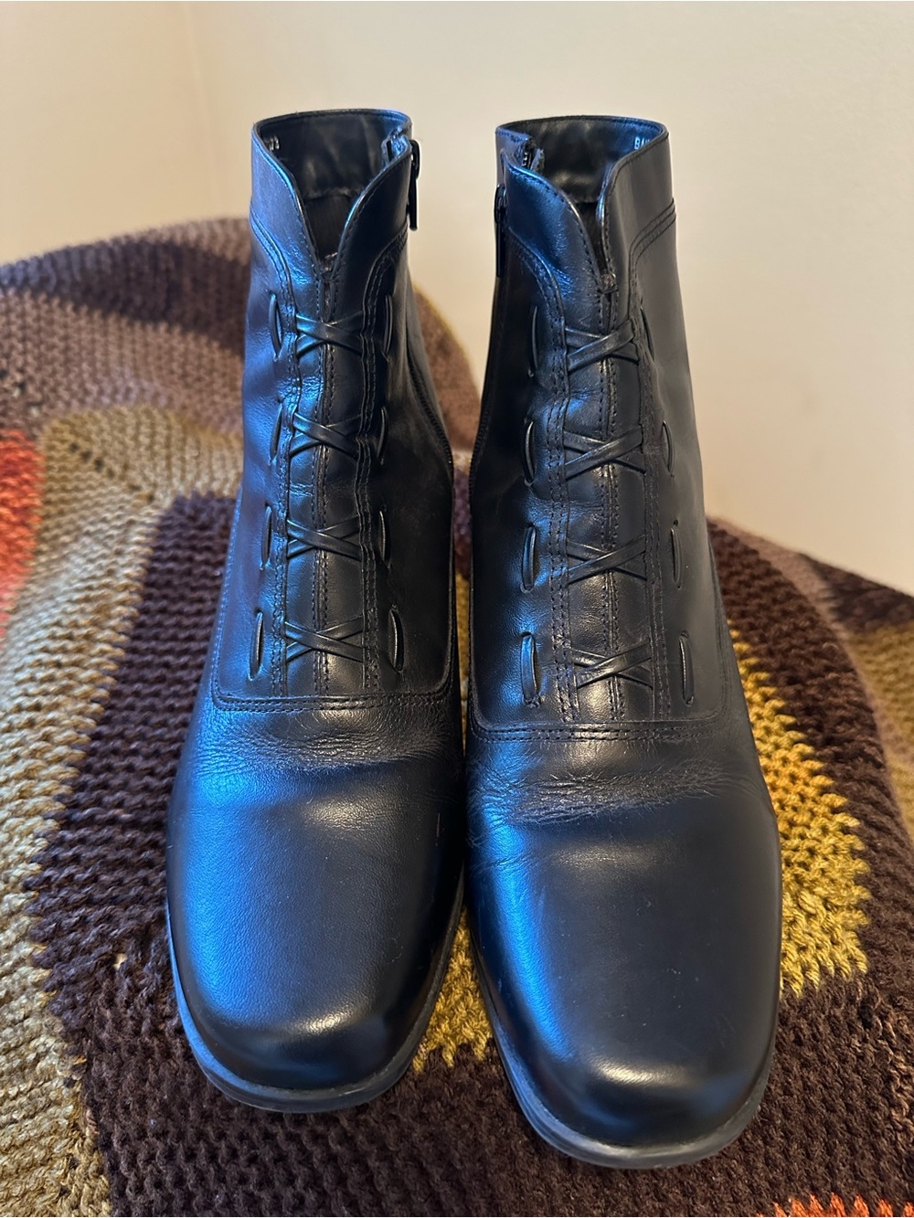 Whimsigoth Corset Women's Black Leather Ankle Boots 8.5M Victorian Edwardian